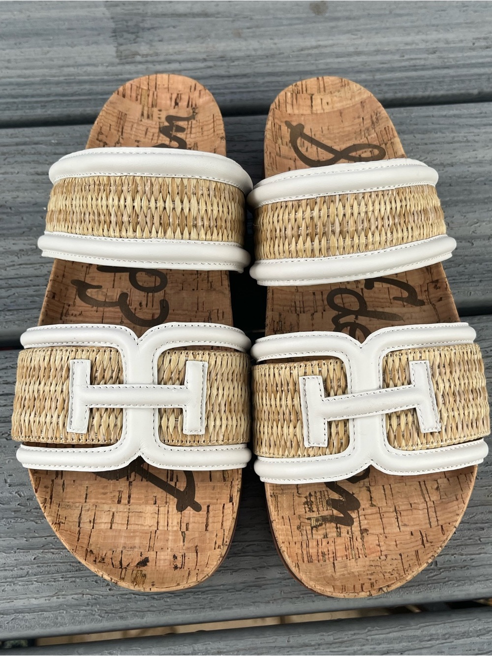 Sam Edelman Women's White & Natural Woven Slide Sandals Size 9